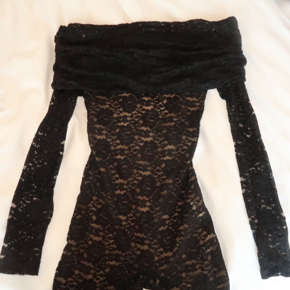 white fox evening soiree long sleeve jumpsuit, xs, black